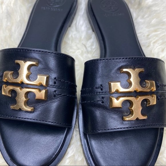 Tory Burch Everly Black Leather Slide Sandals 6 - Picture 7 of 8